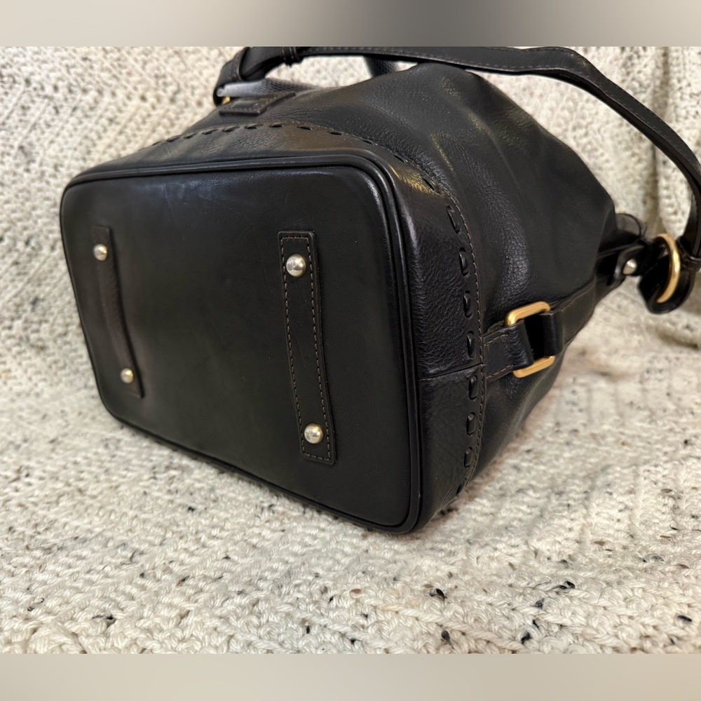 Dooney and Bourke Florentine Leather Whipped Stitched Drawstring Bucket Bag - Picture 7 of 8